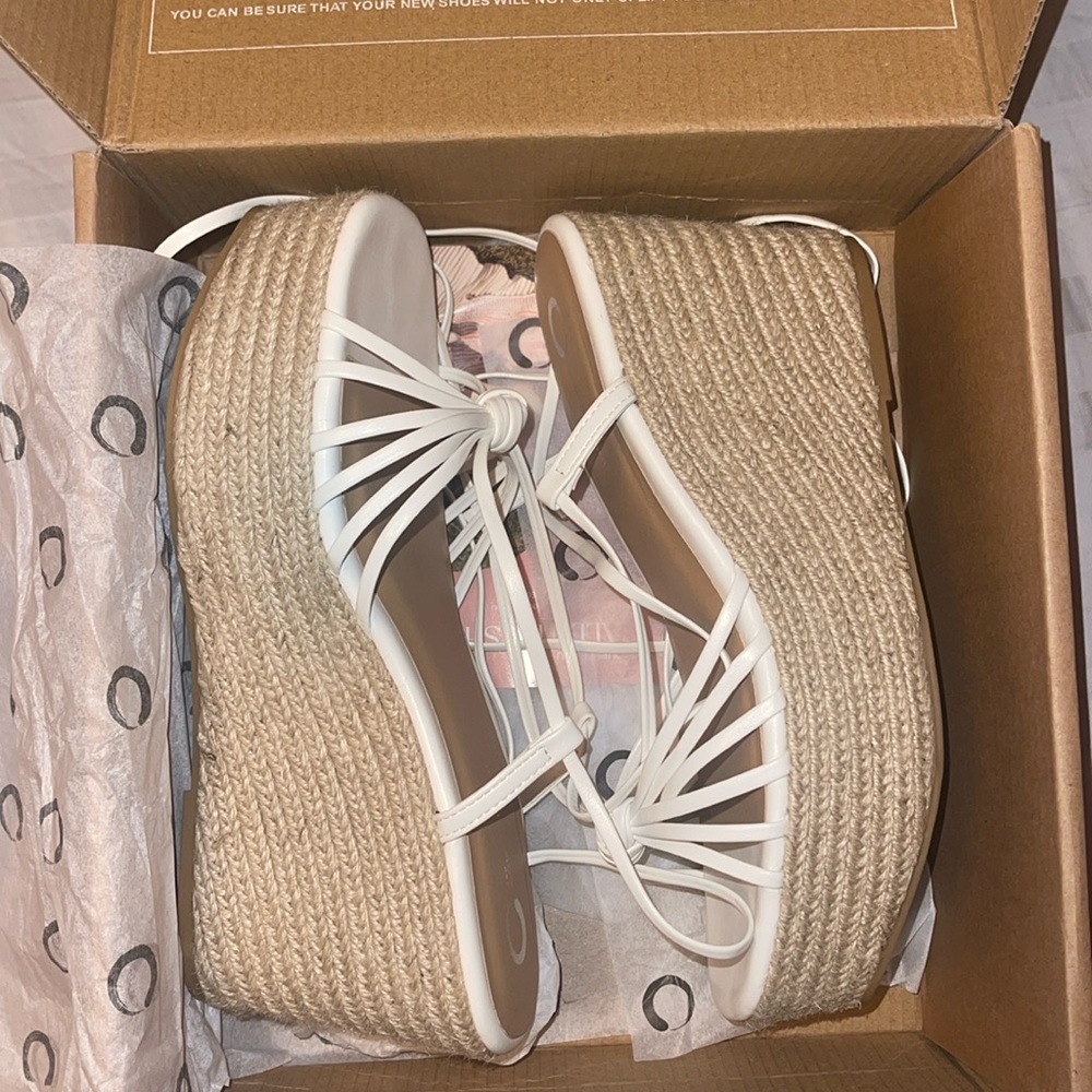 journee collection white platform tie up sandals